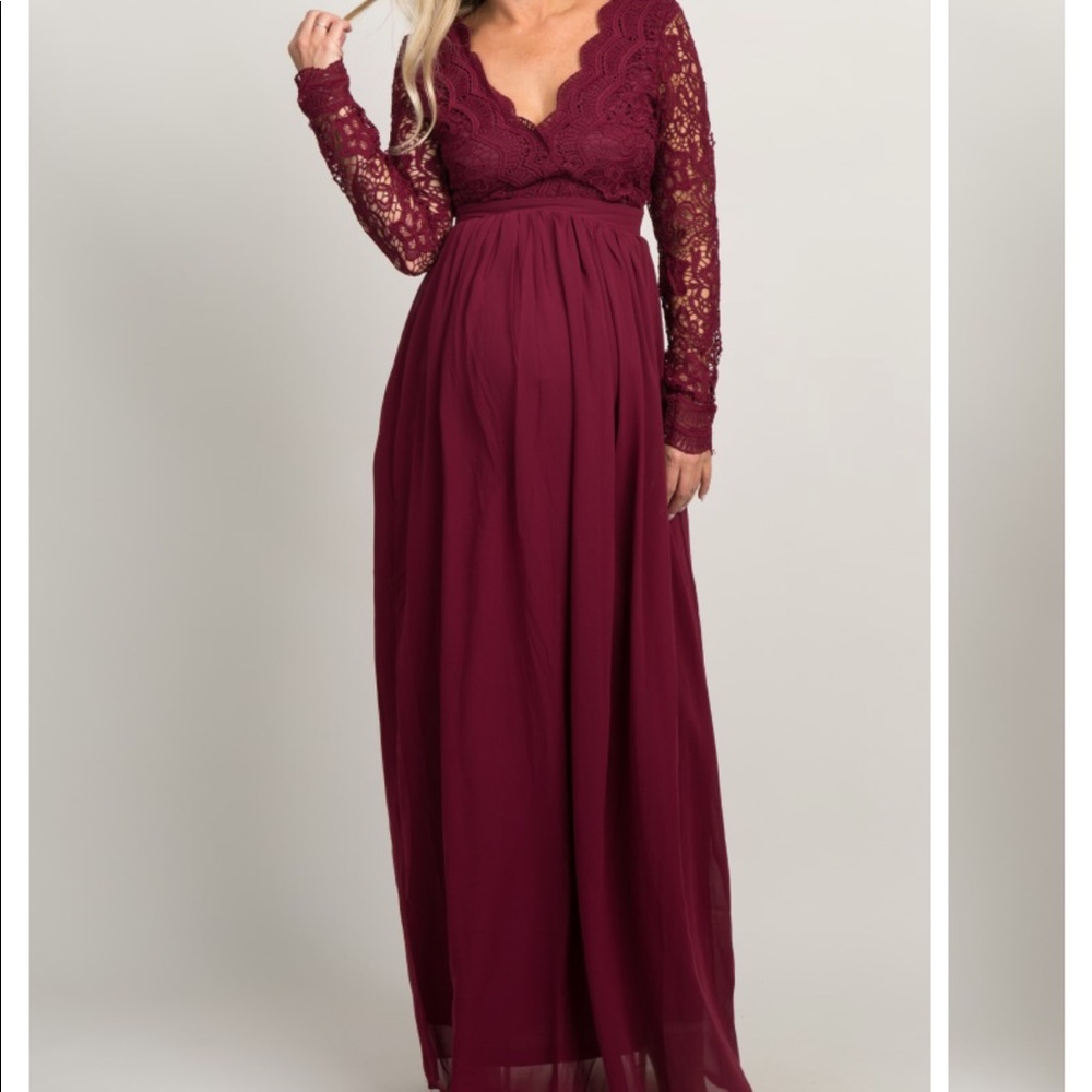 Maroon backless lace maternity dress